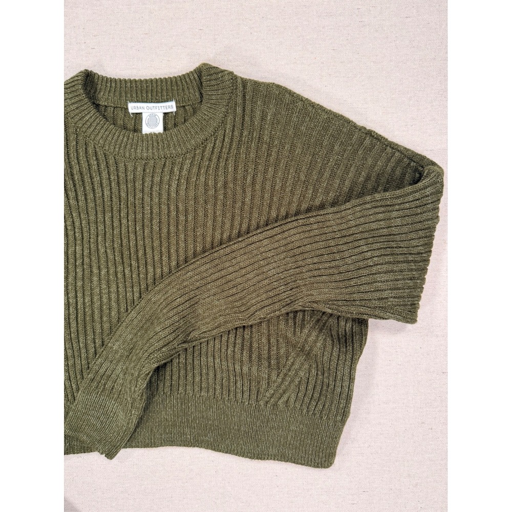 Urban Outfitters Womens Olive Green Ribbed Cropped Crew Neck Sweater Size M